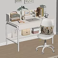 White Desk With Laptop Vintage Radio Books Clock Potted Plant And Chair With LOVE Cushion