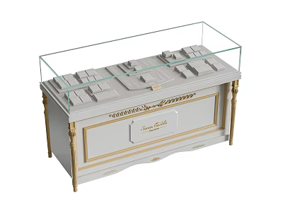 Elegant Jewelry Store Display Case With Glass Top Gold Accents And Carved Details 3d model