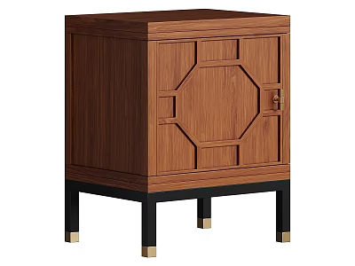 Wooden Entryway Cabinet Sideboard with Geometric Pattern Door and Black Legs Gold Feet 3d model
