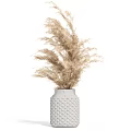 Gray Honeycomb Textured Vase with Dried Brown Pampas Grass on White Background