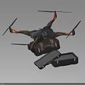 Smart Machine Drone with Black Orange Design Four Propellers and Storage Cases 3d model