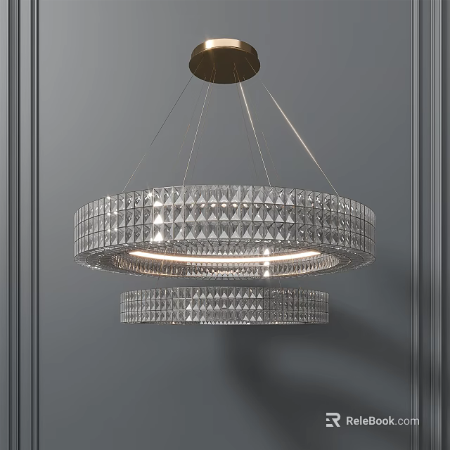 Elegant Crystal Chandelier With Double Layer Circular Diamond Pattern For Modern Interior 3d model