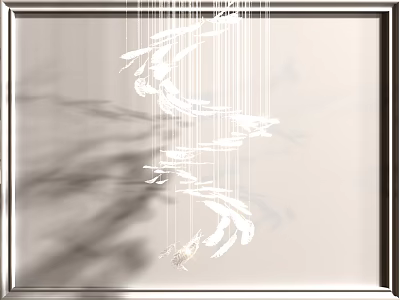 Elegant White Feather Chandelier with Hanging Plumes and Soft Light Shadows 3d model