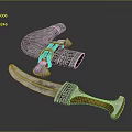Traditional Decorative Weapon With Ornate Blade Wooden Handle And Metallic Accents