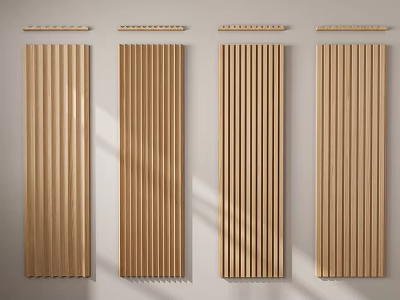 Natural Wooden Wall Panels With Vertical Striped Design For Interior Decoration 3d model