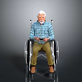 Elderly Man In Wheelchair Wearing Blue And White Plaid Shirt Khaki Pants Holding Device