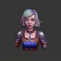 Woman With Light Blue Short Hair Wearing Blue And Orange Detailed Armor 3D Character Model