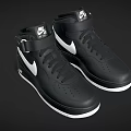 Stylish Black High Top Leather Shoes With White Swoosh Lace Up Strap Design