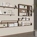 Wooden Wall Cabinets with Books Decorative Items and Green Plant in Stylish Modern Interior