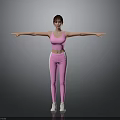 Woman in Pink Sports Bra and Leggings Stretching Arms Against Grey Background in White Sneakers