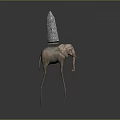 Artistic Elephant Sculpture With Long Legs And Stone Spire On Back