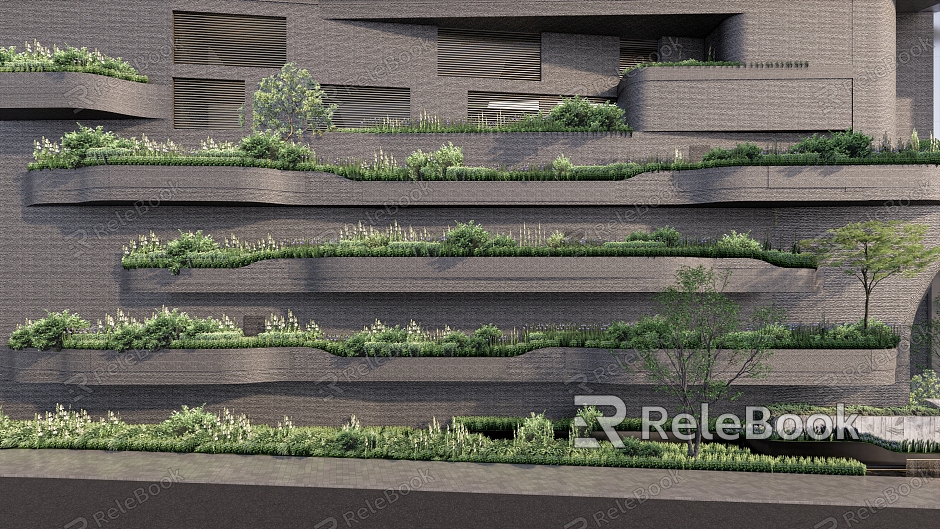 Modern landscape wall landscape wall canyon three-dimensional greening tree pool landscape wall vertical greening flower box model