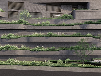 Modern landscape wall landscape wall canyon three-dimensional greening tree pool landscape wall vertical greening flower box model