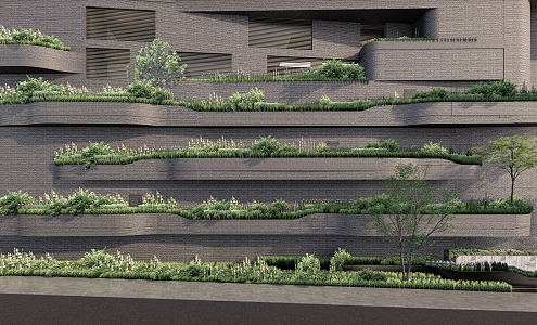 Modern landscape wall landscape wall canyon three-dimensional greening tree pool landscape wall vertical greening flower box 3d model