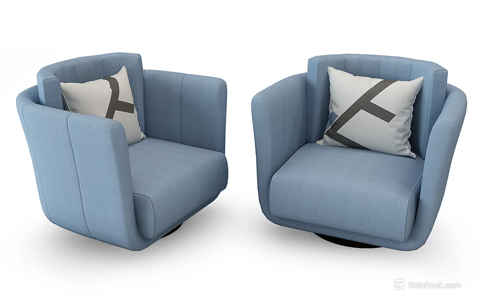 Stylish Blue Single Sofa with Modern Design and Geometric Pattern Cushion 3d model