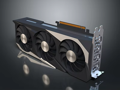High Performance Graphics Card With Three Cooling Fans And Black Silver Design 3d model