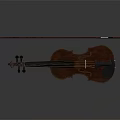 Classical Wooden Violin Musical Instrument with Glossy Surface and Bow on Gray Background