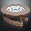 Circular Dining Table With Transparent Center Featuring Radial Pattern And Carved Artistic Legs 3d model