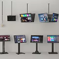 Modern Entertainment Electronics Featuring Hanging TVs Floor Standing Displays Smart Speakers And Colorful Screens