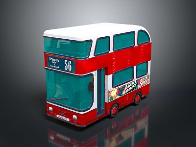 Red Commercial Double Decker Bus With White Roof London Route 66 And Advertisement Stickers 3d model