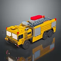 Yellow Fire Truck With Red Top Equipment And Multiple Wheels 3D Rendering