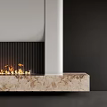 Modern Fireplace Design With White Frame Black Grille And Marble Base Burning Flames 3d model