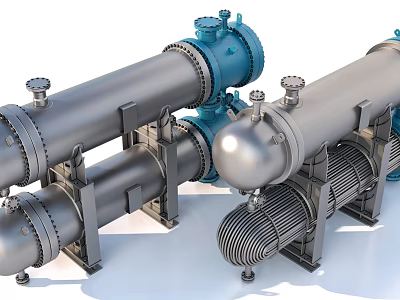 Industrial Equipment With Multiple Tubular Metal Units Blue Silver Components And Support Frames 3d model