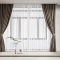 Modern Double Layer Curtains With Brown Tie Back Drapes And White Sheer For Large Window