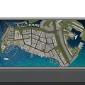 Commercial Equipment 3D Planning Model Display for Business District Layout with Waterfront and Roads