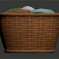 Plush Animal Toy In Woven Basket With Colorful Fabric Layers
