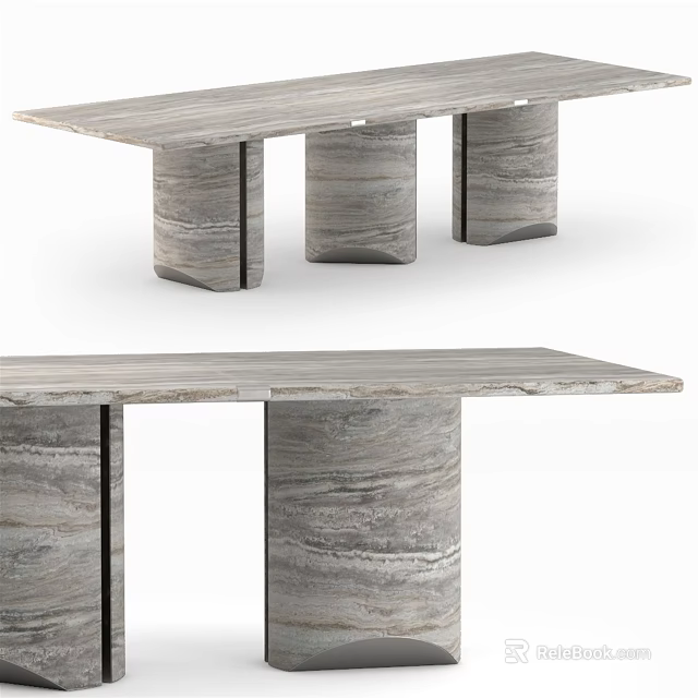Modern Marble Dining Table With Cylindrical Column Legs And Elegant Design 3d model