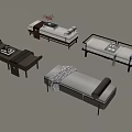 Modern Daybed And Sofa Set With Tea Tables And Decorative Items 3d model
