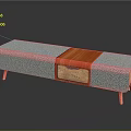 Modern Gray And Orange Patchwork Sofa Bench With Wooden Drawer And Legs 3d model
