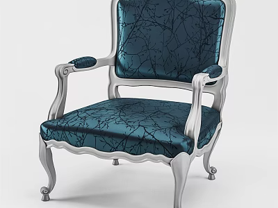 Elegant Blue Fabric Dining Chair With Silver Carved Legs And Armrests 3d model