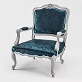 Elegant Blue Fabric Dining Chair With Silver Carved Legs And Armrests