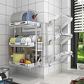 Stainless Steel Kitchen Wall Rack Organizing Dishes Utensils And Fresh Fruits