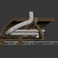 Industrial Equipment With Metal Pipes Wooden Structure And Roller Support Frame