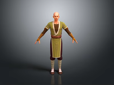 Bald Man in Long Sleeved Green and Brown Robe with Outstretched Arms on Gray Background 3d model