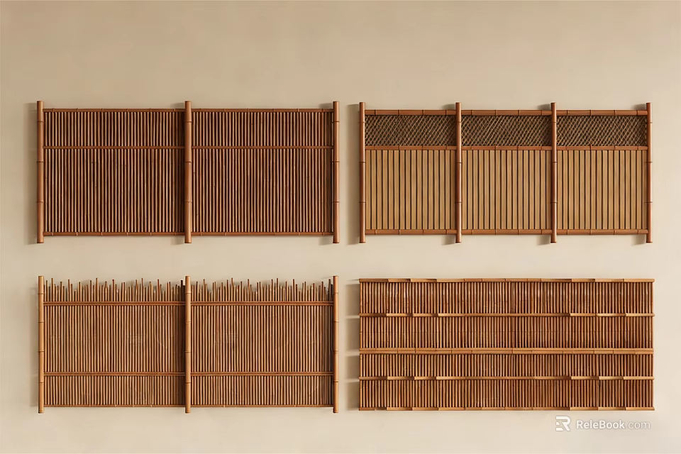 Different Wooden Fence Styles Featuring Slatted And Lattice Designs For Outdoor Spaces 3d model 
