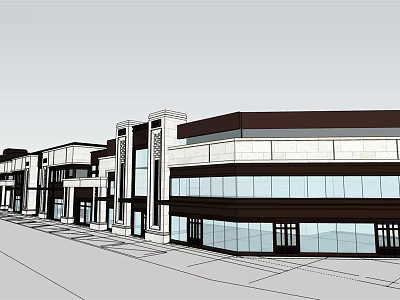 Modern Commercial Complex Architectural Design With Glass Facade And Multi storey Storefronts 3d model