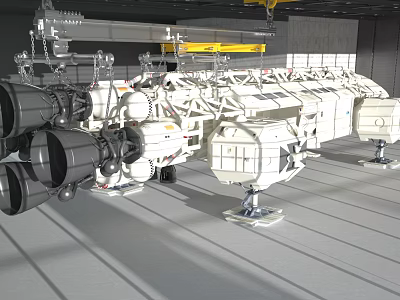 Complex Industrial Mechanical Structure With Engines Pipes And Brackets In Workshop 3d model