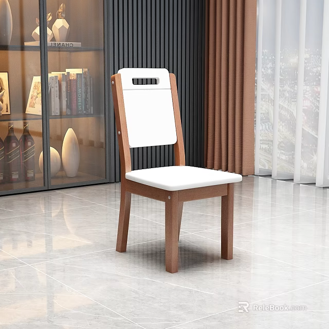 Modern Dining Chair With White Cushioned Backrest And Wooden Legs In Home Interior 3d model 