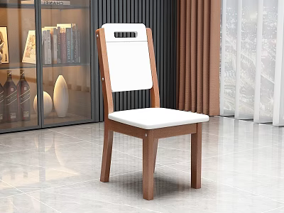 Modern Dining Chair With White Cushioned Backrest And Wooden Legs In Home Interior 3d model