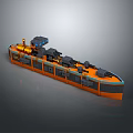 Orange Black Ship With Multiple Black Cannons And Deck Structures For Water Transport 3d model