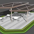 Outdoor Pergola With Shade Roof And Tables Chairs For Leisure Space