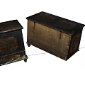 Three Vintage Wooden Trunks With Ornate Carved Designs And Antique Finish