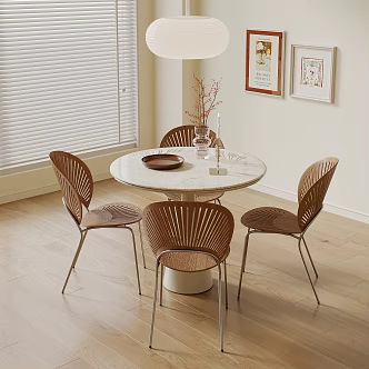 Modern cream style dining table and chair combination chandelier decorative painting 3d model