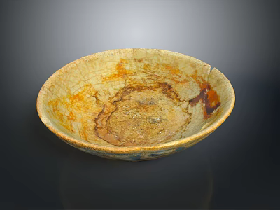 Sculpted Ceramic Bowl With Yellow And Brown Texture And Intricate Surface Patterns 3d model