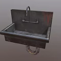 Vintage Wall Mounted Metal Washbasin With Curved Faucet And Drain Pipe