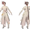 Game Anime Character Design With White Costume Horned Headpiece And Long Hair